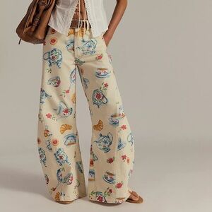 We The Free Eden Printed High Slouchy Flare Jeans in Cream Combo Playful Brunch